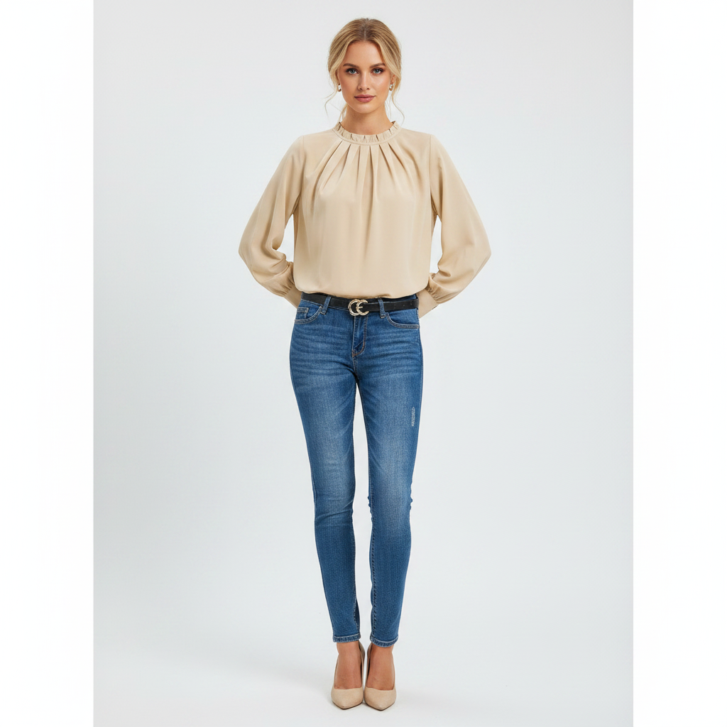 Afslappet Fit Dameoverdel — Beige / S — Front view