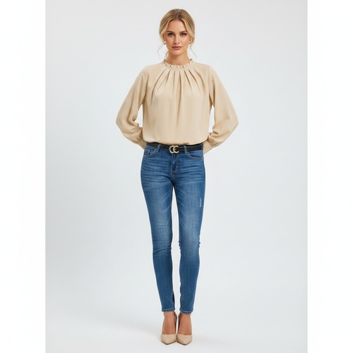 Afslappet Fit Dameoverdel — Beige / S — Front view