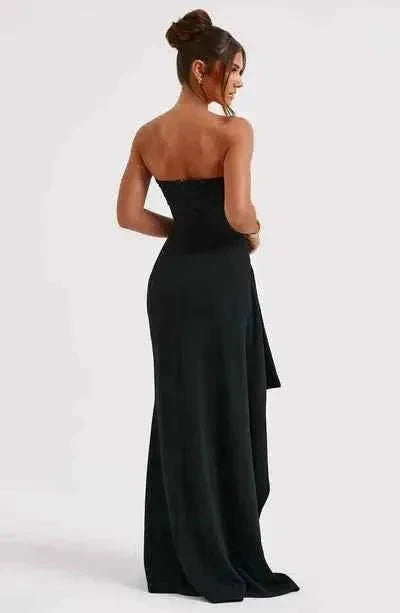 Serena – Elegant bandeau evening dress with a high slit and draped detail for special occasions