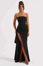Serena – Elegant bandeau evening dress with a high slit and draped detail for special occasions