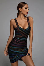 Siena – Mini Dress with Shiny Pattern and Neckline Details