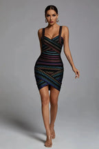 Siena – Mini Dress with Shiny Pattern and Neckline Details