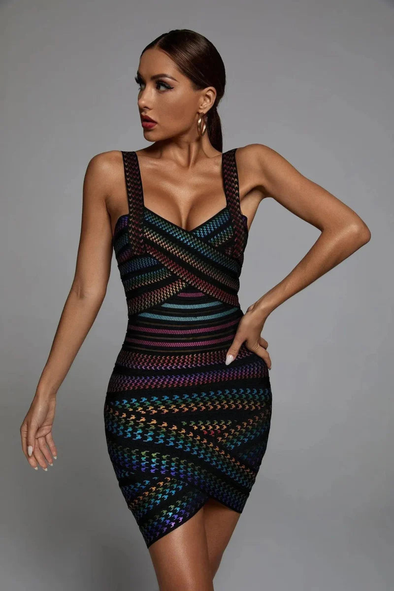 Siena – Mini Dress with Shiny Pattern and Neckline Details
