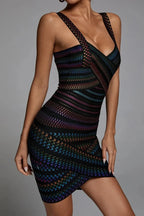 Siena – Mini Dress with Shiny Pattern and Neckline Details