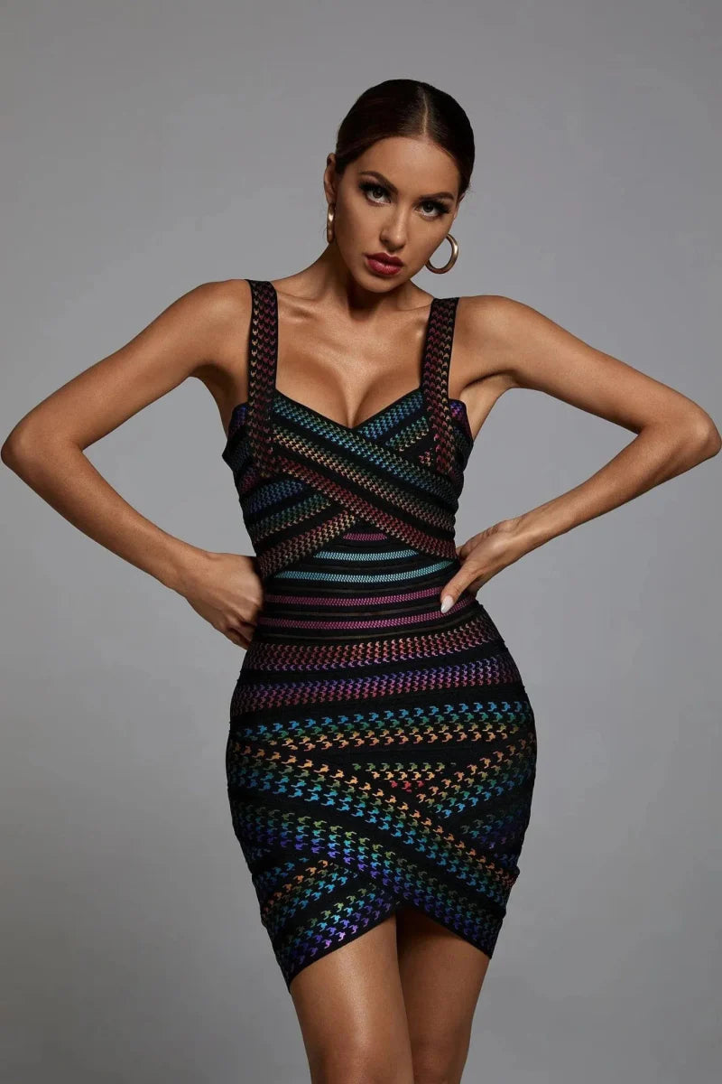 Siena – Mini Dress with Shiny Pattern and Neckline Details