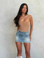 sofia – fitted suede corset top with sweetheart neckline