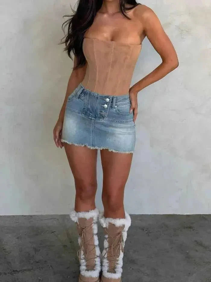 sofia – fitted suede corset top with sweetheart neckline