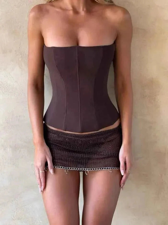 sofia – fitted suede corset top with sweetheart neckline
