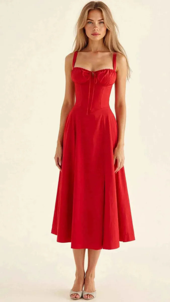 Sophie – Feminine corset midi dress with sweetheart neckline