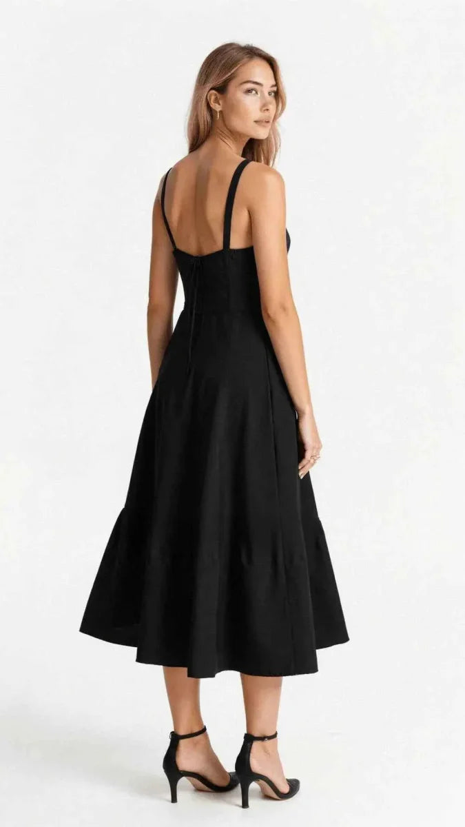 Sophie – Feminine corset midi dress with sweetheart neckline