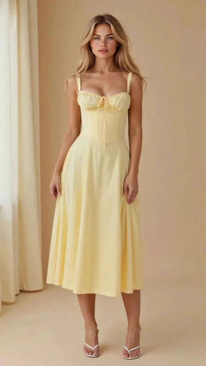 Sophie – Feminine corset midi dress with sweetheart neckline