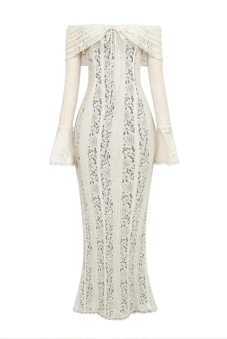 Lace Maxi Dress with Ruching