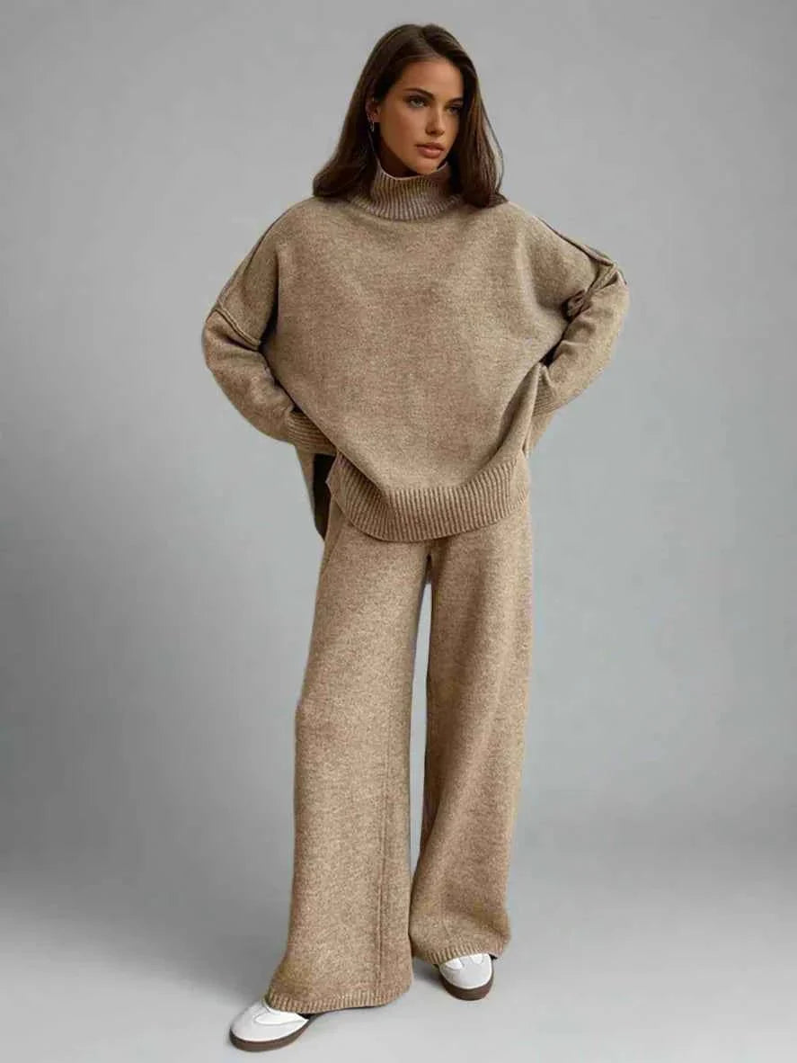 Turtleneck knit set with lounge pants
