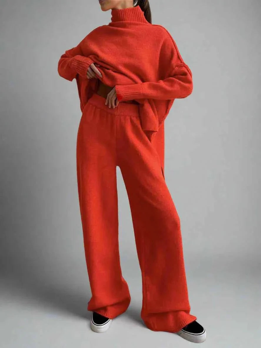 Turtleneck knit set with lounge pants