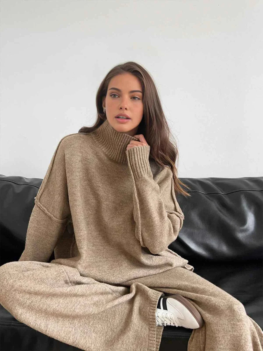 Turtleneck knit set with lounge pants
