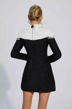 Vivienne – tailored boucle mini dress with pearl embellishments and blazer-style collar